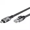 Ethernet-kabelis USB-C 3.2 Gen2 Plug > RJ-45 Plug, LAN-Adapter Juoda/Sidabrinė, 1,5 Meter, braided textile jacket