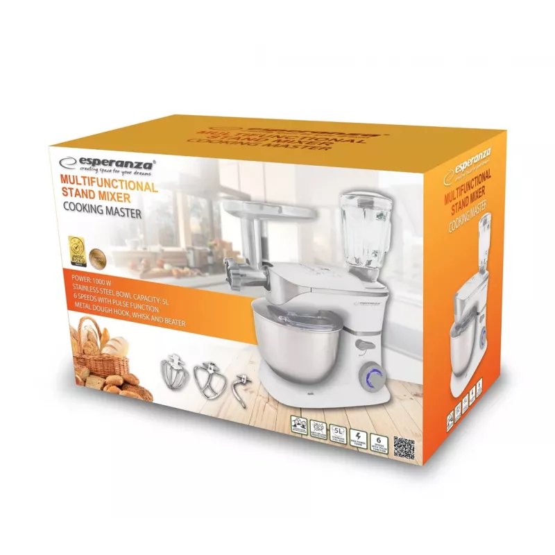 Food Processor Esperanza EKM025 1000 W 5 L Nerūdijantis plienas Balta