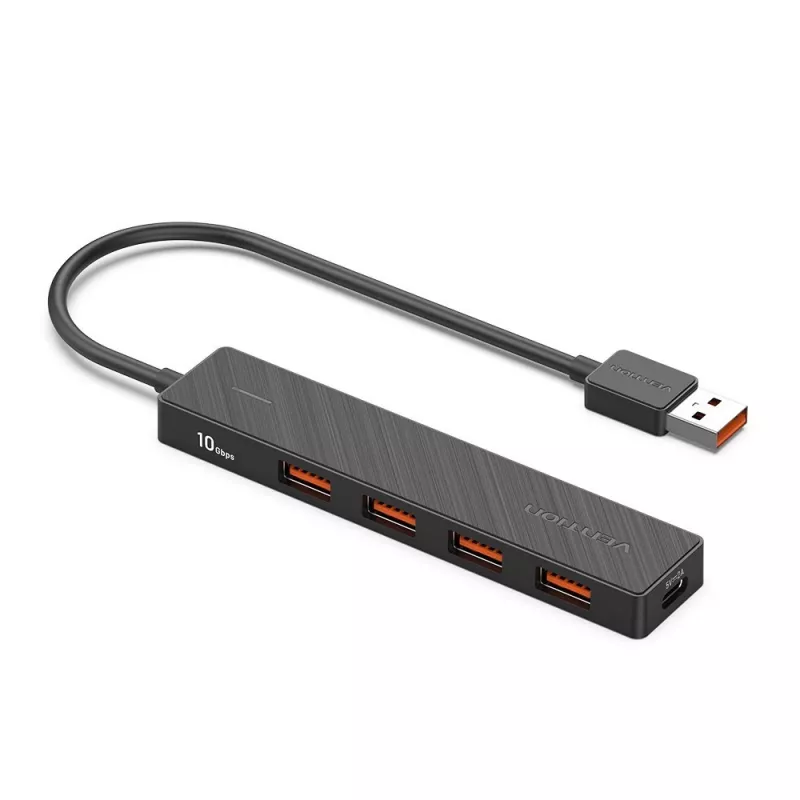 USB 3.2 Gen 2 5-in-1 kelių prievadų šakotuvas Vention CHOBB — 5 prievadai (4× USB 3.2 Gen 2 Type-A, 1× USB 3.2 Gen 1 Type-A), 0,15 m, ABS, juodas