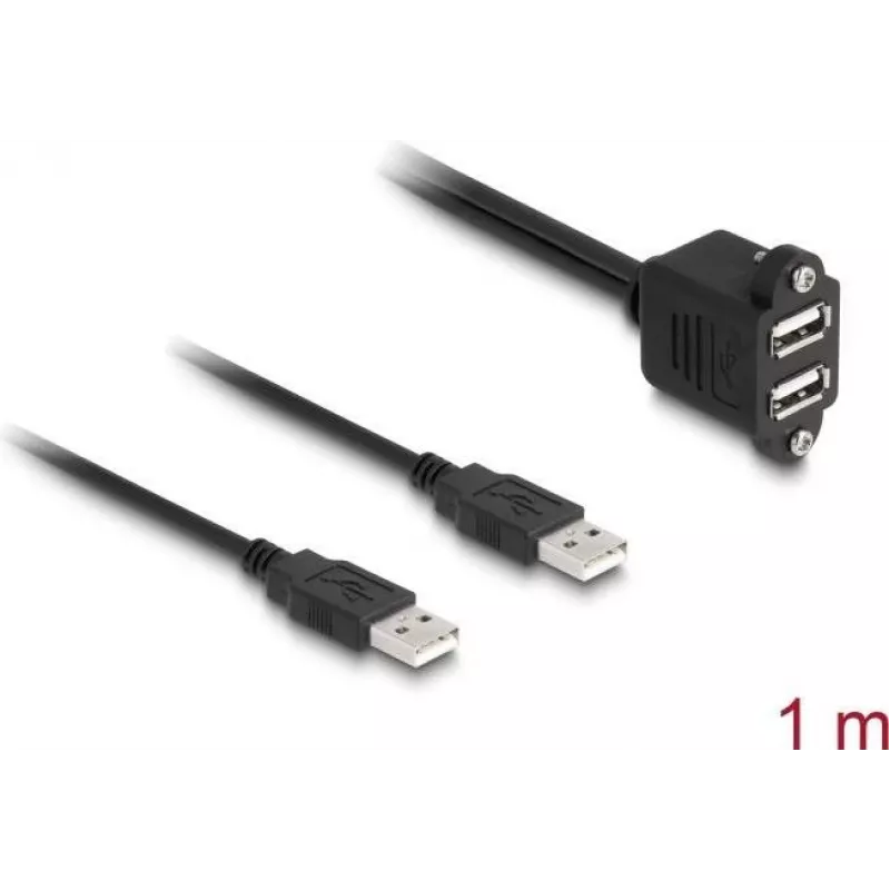 DeLOCK USB 2.0 laidas, 2 x USB Type-A kištukai į 2 x USB Type-A lizdus, 1 m, juodas