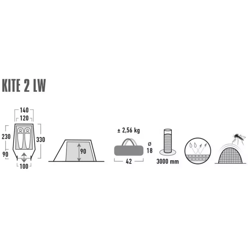 High Peak Kite 2 itin lengvas kupolinis palapinė 2 asmenims Žalia, Raudona
