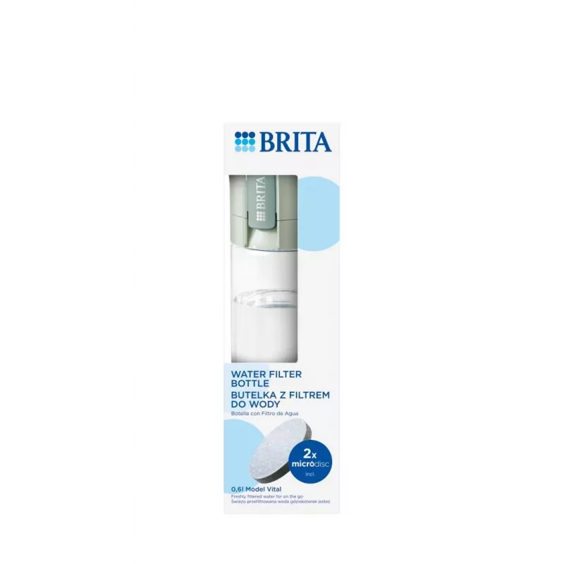 Daugkartinio naudojimo vandens butelis BRITA Fill&Go Vital 600 ml su integruotu MicroDisc filtru, žalias
