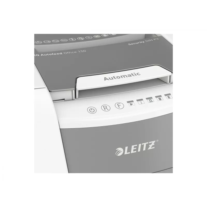 Leitz IQ Autofeed Office 150 automatinis popieriaus smulkintuvas P4, kryžminis pjaustymas, 22 cm, 4 x 30 mm, 44 L, 350 lapų, 55 dB