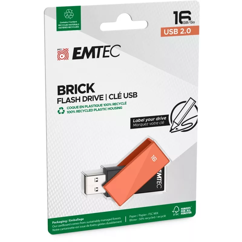 USB Flash Drive Emtec C350 Brick 16GB USB Type-A 2.0 Juoda Red