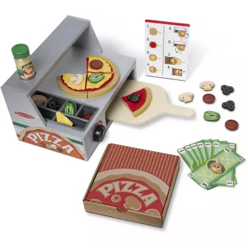 Žaidimų virtuvės priedas Spin Master Melissa & Doug Top & Bake Pizza Counter, žaidimų picos rinkinys