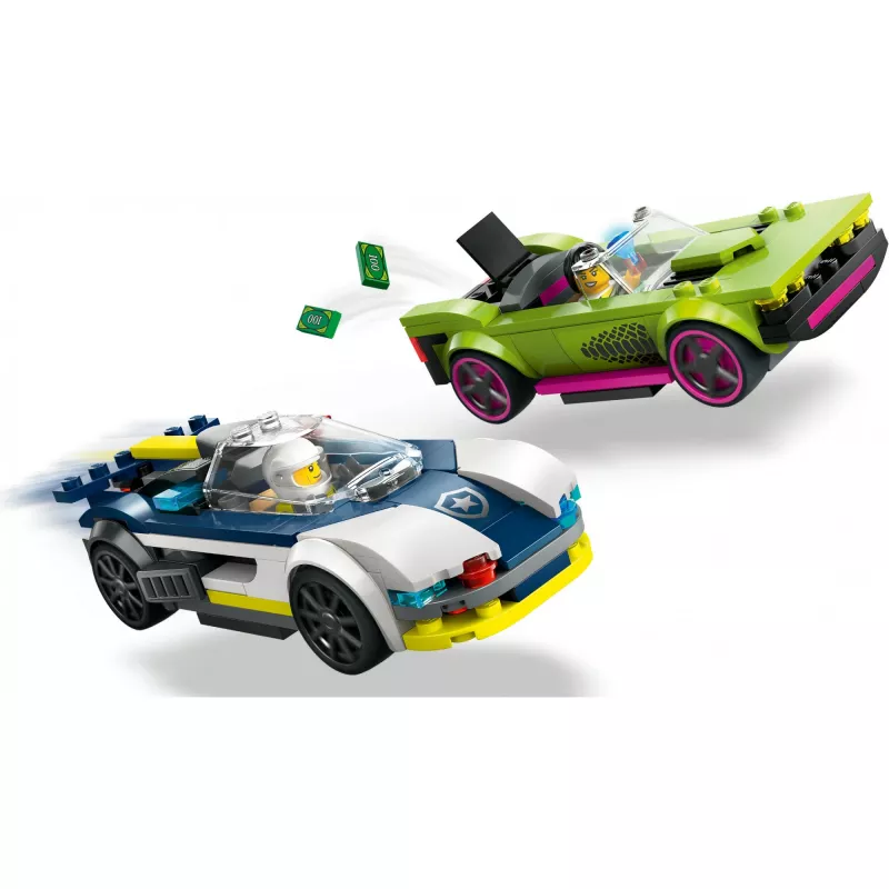 LEGO City rinkinys 60415 Policijos automobilio ir sportinio automobilio gaudynės — 213 dalių, 2 minifigūrėlės, amžius 6+