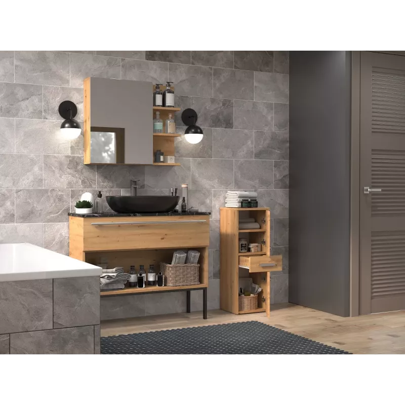 Vonios spintelė Top e Shop NEL V DDS ARTISAN — laisvai statoma, ąžuolo rėmas, 3 lentynos, 300×300×850 mm