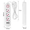 Maitinimo šakotuvas MACLEAN MCE394W — 3 lizdai, 3×USB 2,1A, 110–240V AC, 2500W, 1,5 m laidas, baltas