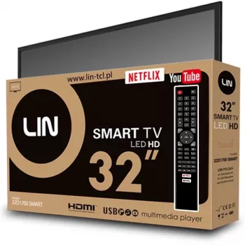 32 colių LIN 32D1700 SMART LED televizorius, HD‑Ready 1366x768, DVB‑T2, Wi‑Fi, 2×HDMI, 2×USB, 81,3 cm
