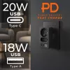 Maitinimo skirstytuvas MACLEAN MCE249 F/B — 2 kintamosios srovės lizdai (16A + 6A) su 2×USB-A ir 2×USB-C PD 20W, EU kištukas, juodas