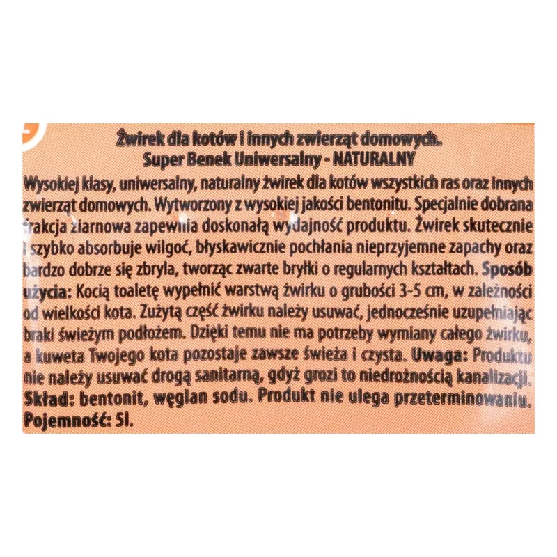 SUPER BENEK UNIVERSAL kačių kraikas Bentonito granulės Natūralus 5 l
