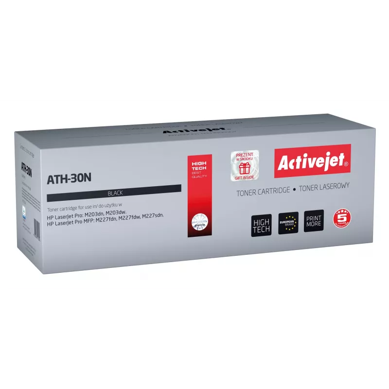 Activejet ATH-30N dažų miltelių kasetė (pakaitalas HP 30A CF230A; Supreme; 1600 puslapių; juoda)