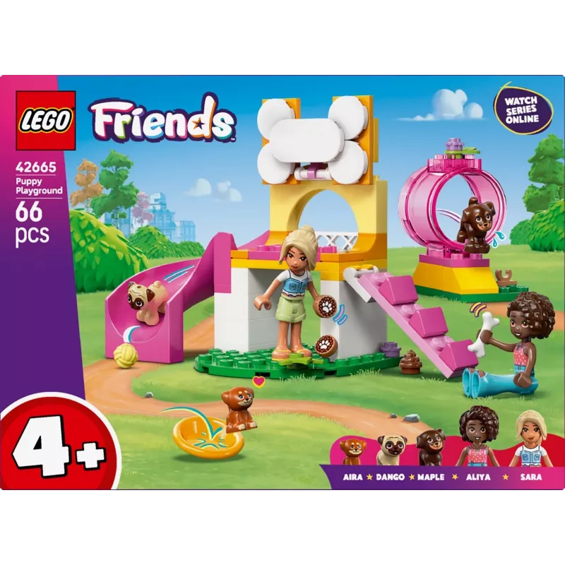 Konstruktorius LEGO Friends Šuniukų žaidimų aikštelės rinkinys 42665, 66 dalys, 2 minifigūrėlės, amžius 4+