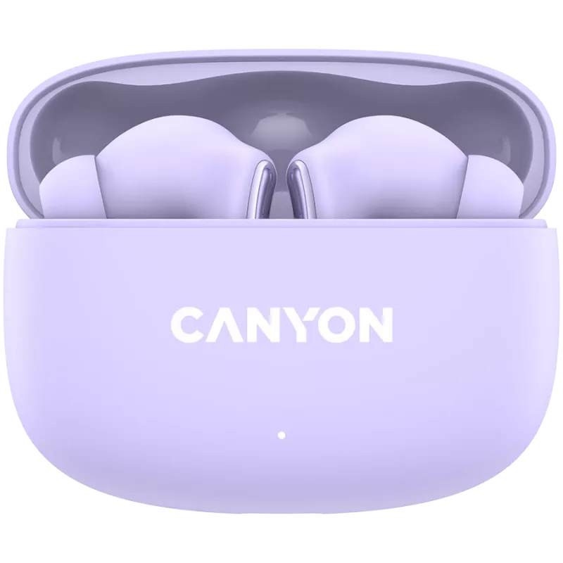 Canyon TWS-9 CNS-TWS9P ausinės – tikrai belaidės – Bluetooth 5.4 – į ausį – 6h + 30h veikimo laikas – USB-C įkrovimo dėklas – jutiklinis valdymas – alyvinė