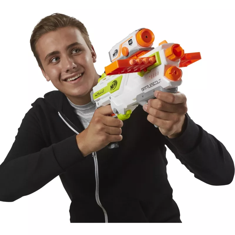 Žaislinis šautuvas HASBRO Nerf BattleScout ICS-10 FFP B1756F030 – putplasčio strėlių šautuvas, vieno šūvio, taktinis bėgelis