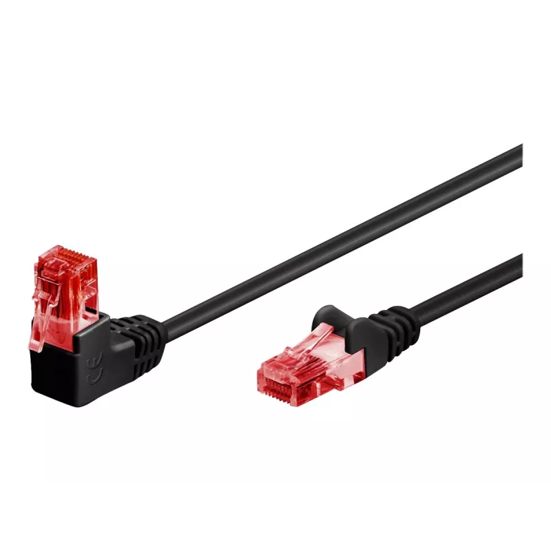Goobay CAT 6 Patch Cable 1x 90° angled, U/UTP, Black, 1 m - latch tab top, CCA Copper Mix (51515)