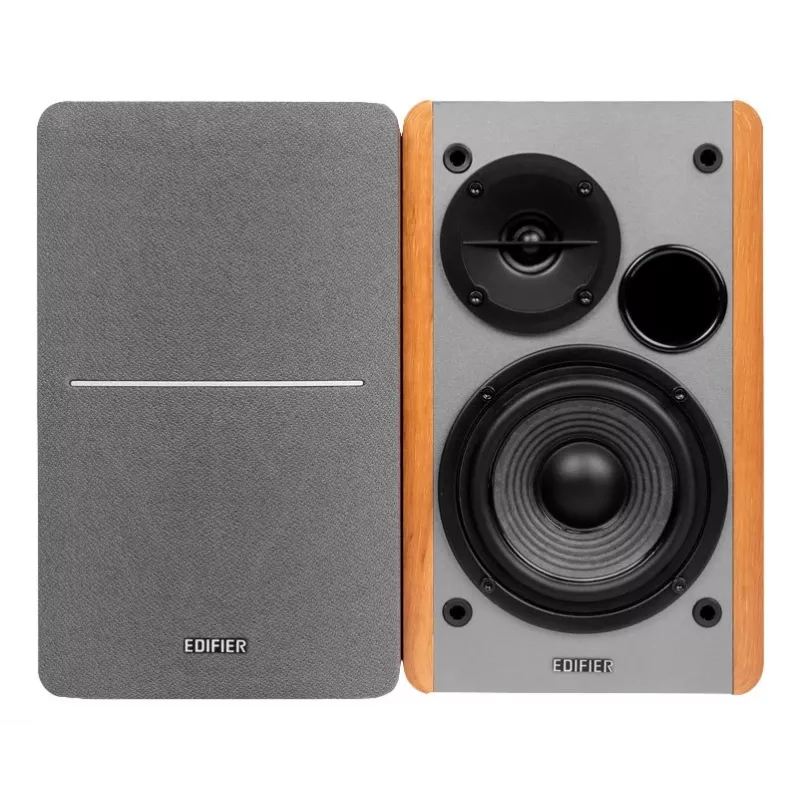 Edifier R1280T Active Bookshelf Speaker System with Remote Control and Dual RCA Inputs - Brown Wood