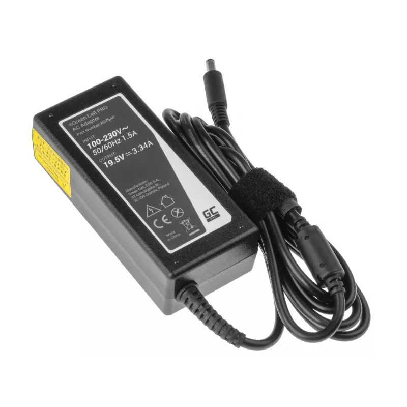 Maitinimo adapteris Green Cell AD75AP 65W 19.5V 3.34A Dell nešiojamiesiems kompiuteriams, vidaus, juodas