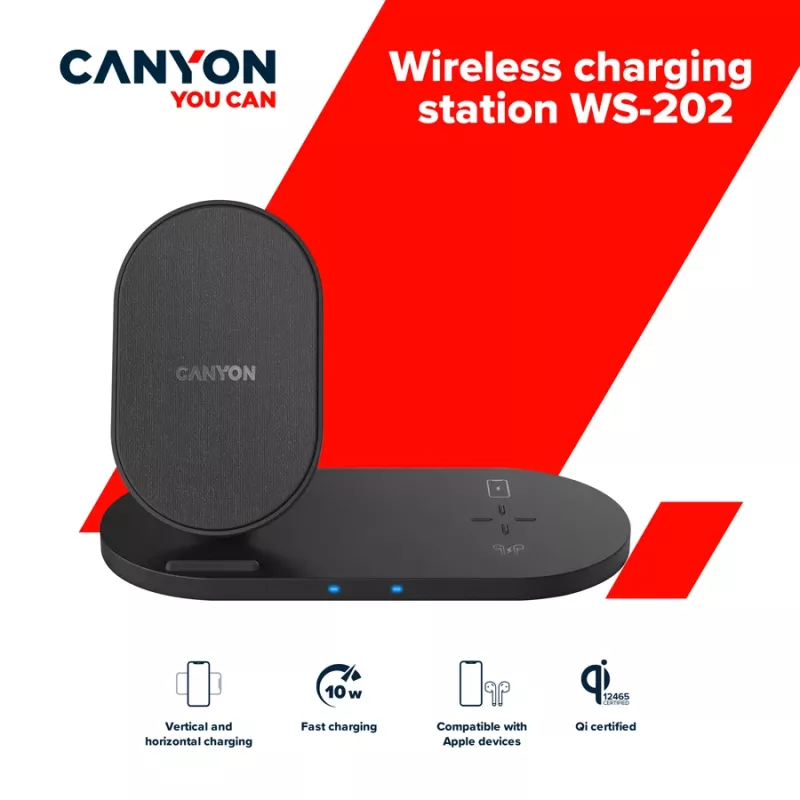 Belaidis įkroviklis 2in1 QI 10W/USB-C/LED juodas