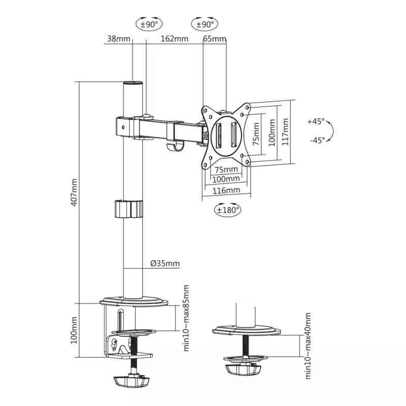 SBOX LCD laikiklis LCD-351/1-2 17–32 colių ekranams, maks. apkrova 9 kg, VESA 100x100