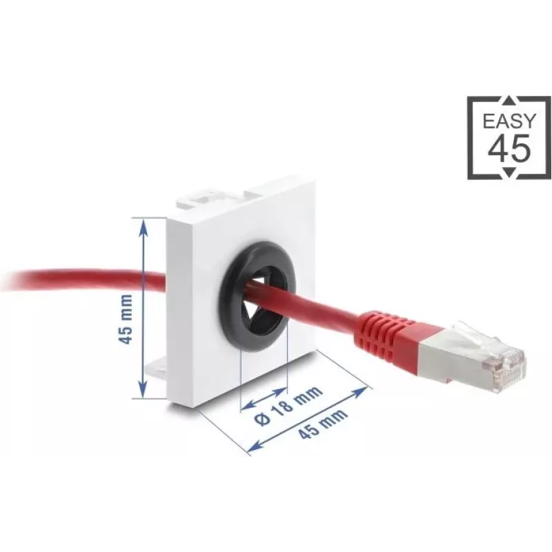 Kabelio įvorelė DELOCK Easy 45, 18 mm skersmuo, stalo/spintos kabelių pravedimui