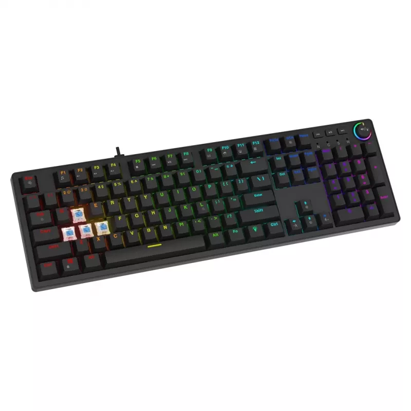 Mechaninė žaidimų klaviatūra SAVIO STYX Outemu Blue Hot-Swap RGB USB QWERTY US International juoda 104 klavišų pilno dydžio