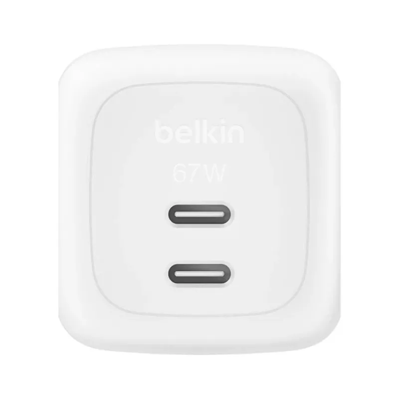 Vidinis kintamosios srovės greitasis įkroviklis Belkin WCH020KQ2MWH-B6 — 2x USB‑C, 2 m integruotas laidas, baltas