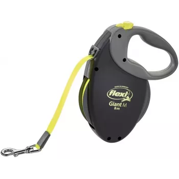 Ištraukiamas pavadėlis Flexi NEON GIANT M — 8 m juostinis pavadėlis, maks. apkrova 25 kg, ergonomiška rankena, juoda/geltona