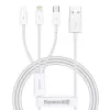 USB laidas Baseus SUP0003529 — USB 3.2 Gen 1 (3.1 Gen 1), 1 m, USB-A į USB-C / Micro USB-A / Lightning, Baltas