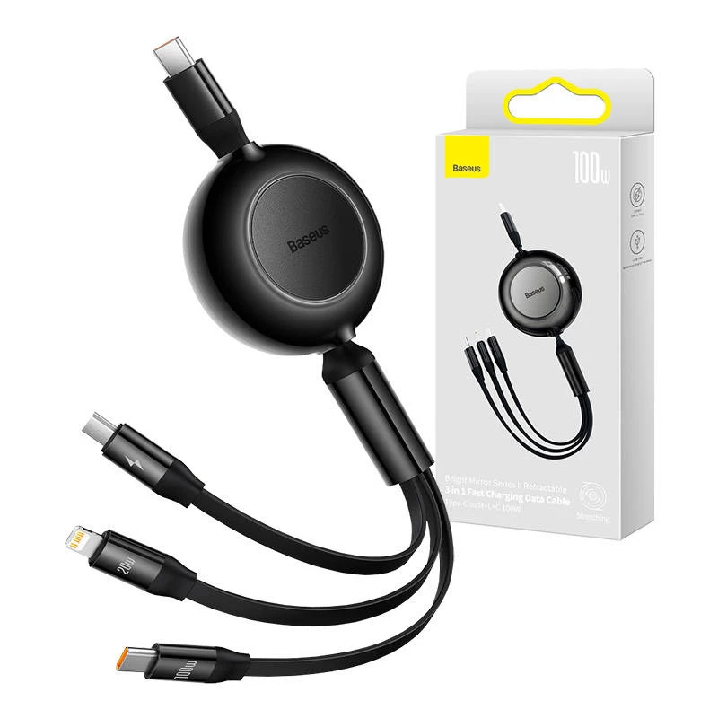 USB kabelis Baseus CAMJ010201 1,1 m USB 3.2 Gen 1 USB-C Micro USB-A Lightning juodas