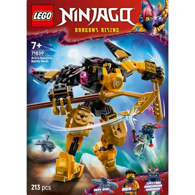 LEGO statybinis rinkinys NINJAGO 71839 Arino Spinjitzu mūšio mecha, 213 dalių, 2 mini figūrėlės, aukštis 160 mm