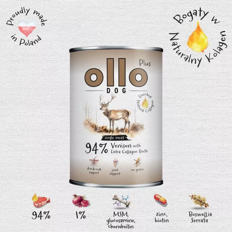 Ollo Plus Kolagen Venison 400 g šunų ėdalo skardinė