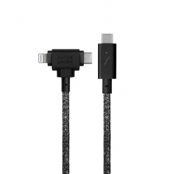 Įkrovimo ir duomenų kabelis native union Belt kabelis Duo Pro USB-C į USB-C ir Lightning juodas