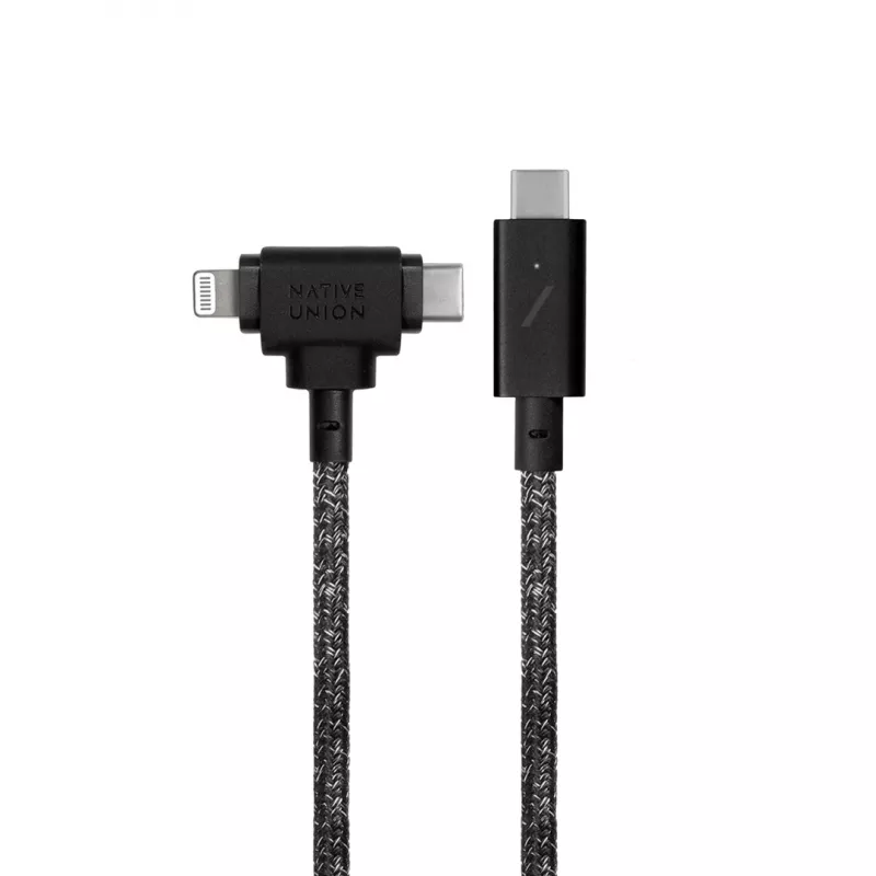 Įkrovimo ir duomenų kabelis native union Belt kabelis Duo Pro USB-C į USB-C ir Lightning juodas