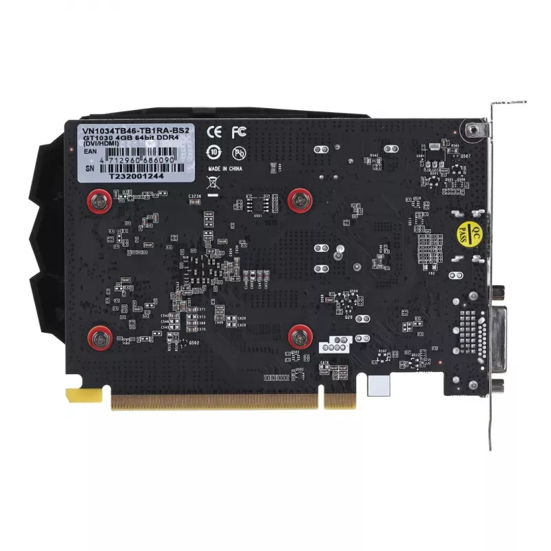 Grafikos plokštė BIOSTAR GeForce GT 1030 — 4 GB GDDR4, 64 bitų, PCIe x16 4.0, aktyvus aušinimas, DVI-D + HDMI