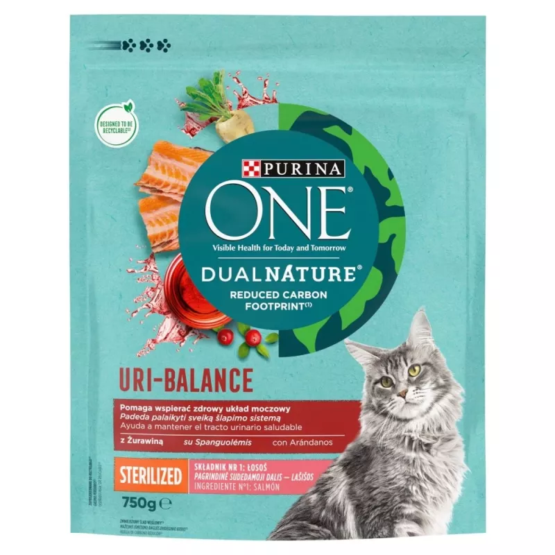 Sausas kačių maistas Purina Nestlé Dual Nature Uri-Balance Sterilized 750 g – Lašiša, baltymų 34%, riebalų 12%