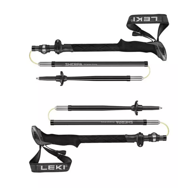 Trekking lazdos Leki Sherpa FX reguliuojamos 120–140 cm, juodos