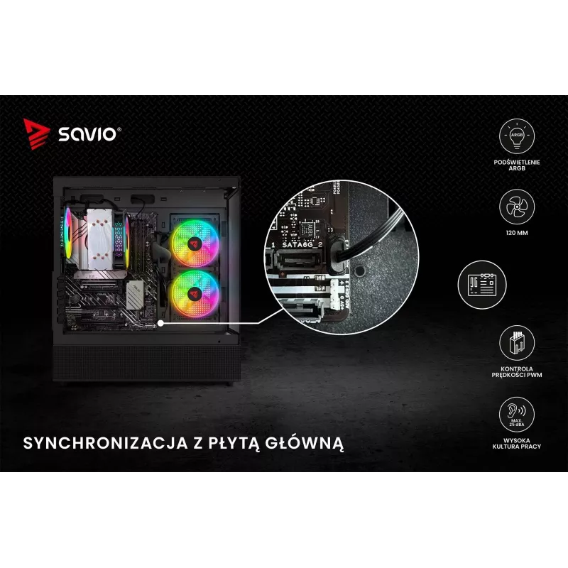 SAVIO Blast 120mm ARGB PWM korpuso ventiliatorius - juodas