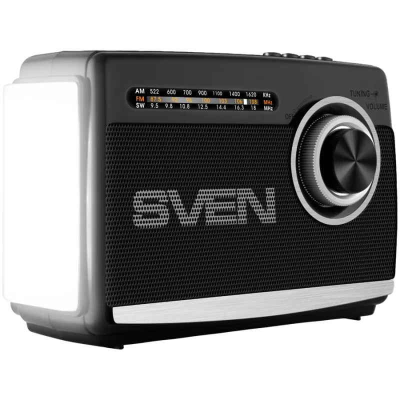 Garsiakalbis SVEN SRP-155, juodas (3W, Bluetooth, FM/AM/SW, USB, microSD, žibintuvėlis, baterija)