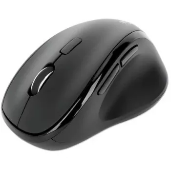 „Manhattan“ ergonominė belaidė pelė, dešiniarankiams, reguliuojama 800/1200/1600 dpi, 2,4 GHz (iki 10 m), šeši mygtukai su slinkties ratuku, kombinuotas USB-A ir USB-C imtuvas, juoda, AA baterija (pridedama), trejų metų garantija