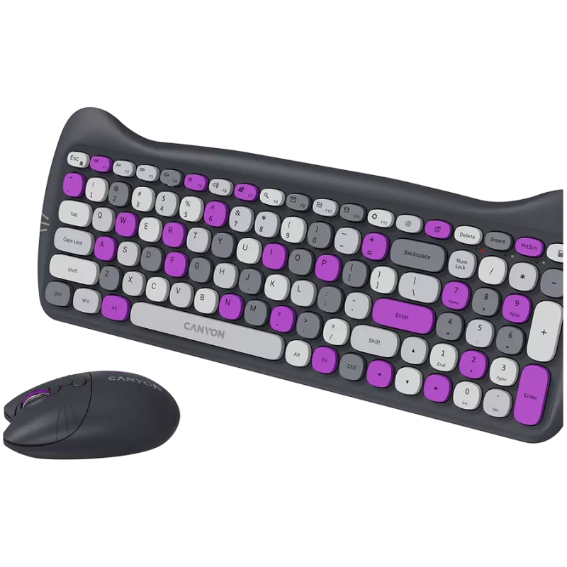 Belaidis klaviatūros ir pelės rinkinys CANYON HSET-W6 Kitty Edition – violetinė