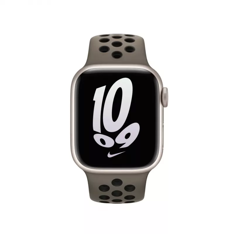 Dirželis Apple išmaniajam laikrodžiui, 41 mm, alyvuogių pilka / juoda, Nike Sport Band, fluoroelastomeras, riešui 130–200 mm