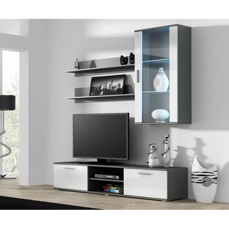 Cama TV stovas SOHO 180 pilkas/baltas blizgus