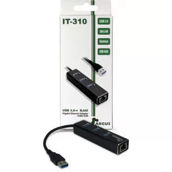 Inter-Tech Argus IT-310 - Hub - 3 x SuperSpeed USB 3.0 + 1 x 10/100/1000 - stalinis (88885439)