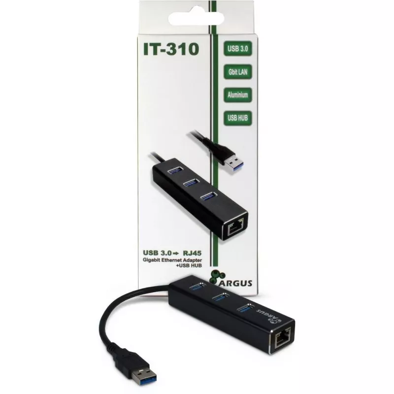Inter-Tech Argus IT-310 - Hub - 3 x SuperSpeed USB 3.0 + 1 x 10/100/1000 - stalinis (88885439)