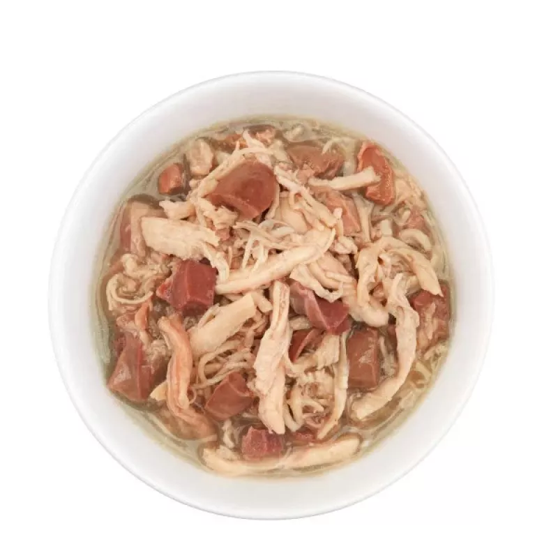 Šlapias kačių maistas Agras Pet Foods Schesir after Dark Complete Brühe 80 g — vištiena, be grūdų, be glitimo ir sojos