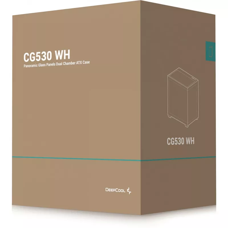 PC korpusas DeepCool CG530 WH Midi Tower — ATX/Micro ATX/ITX, grūdintas stiklas, 2×3,5 colio + 3×2,5 colio nišos, palaiko iki 410 mm GPU