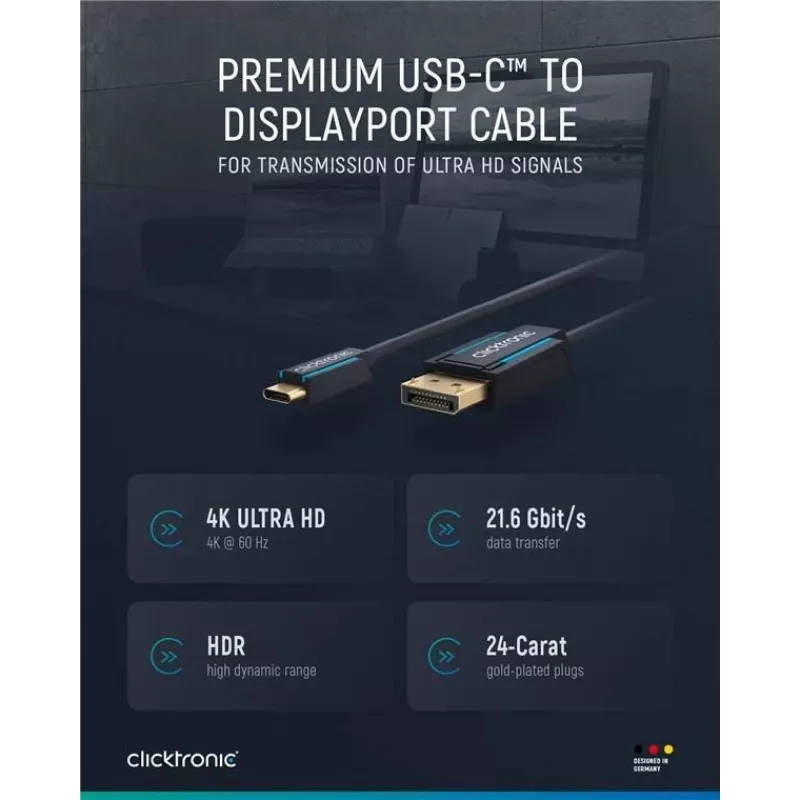 USB-C į DP kabelis. V/V. Mėlynas. 1,0 m – Kabelis – Skaitmeninis/Duomenų (44931)