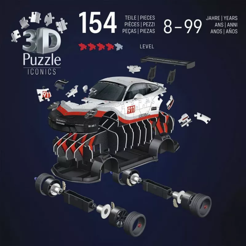 3D dėlionė Ravensburger Iconics Porsche 911 GT3 Cup – modelio kopijos rinkinys