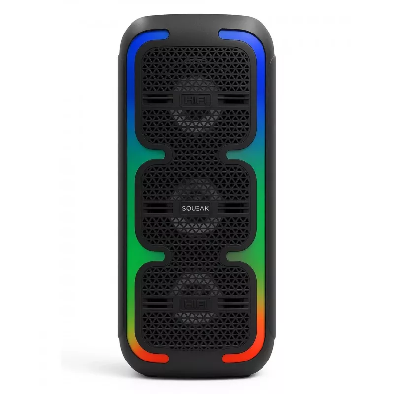 Nešiojamas stereofoninis garsiakalbis SQUEAK SQ1009 — Bluetooth 5.3, 45 W RMS, 10 val. baterija, FM, USB, AUX, LED, 1800 mAh, juodas